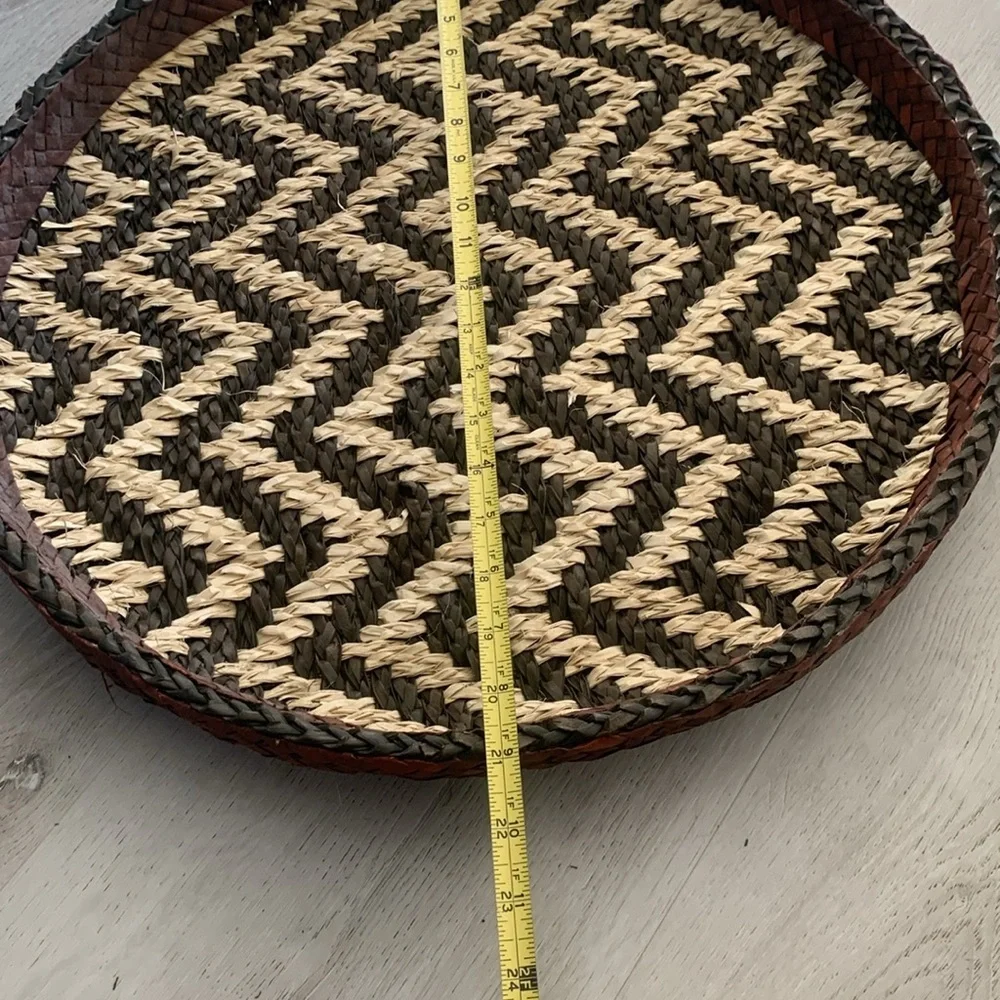 Woven‎ zigzag chevron Set of 2 larger round baskets wallDecor two tones boho art